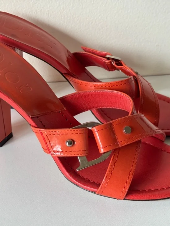 Christian Dior Orange Patent Leather Sandals Mules Sandals Size 36.5 Made Italy - Picture 15 of 16